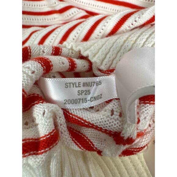 Madewell NWT Women’s Red Cream Striped Textural Stitch Cotton Sweater size XS - Picture 5 of 9